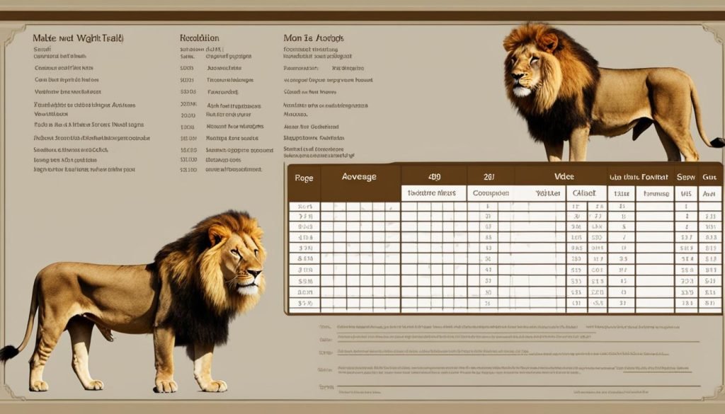Lion Size and Weight Table