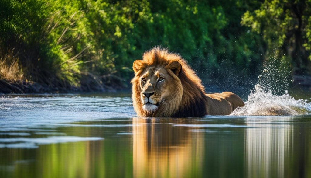 Lion adaptation to water