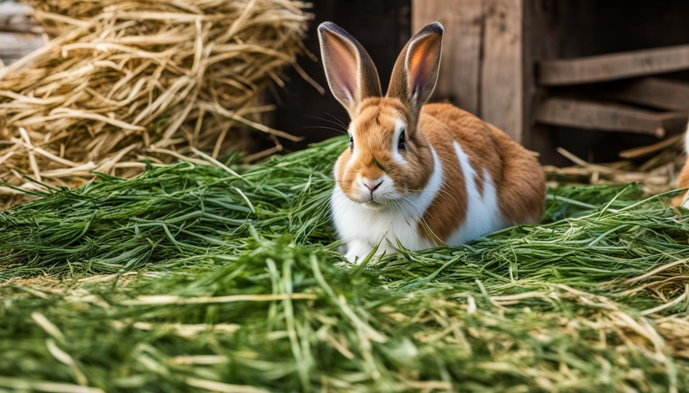 Rabbit eating hay