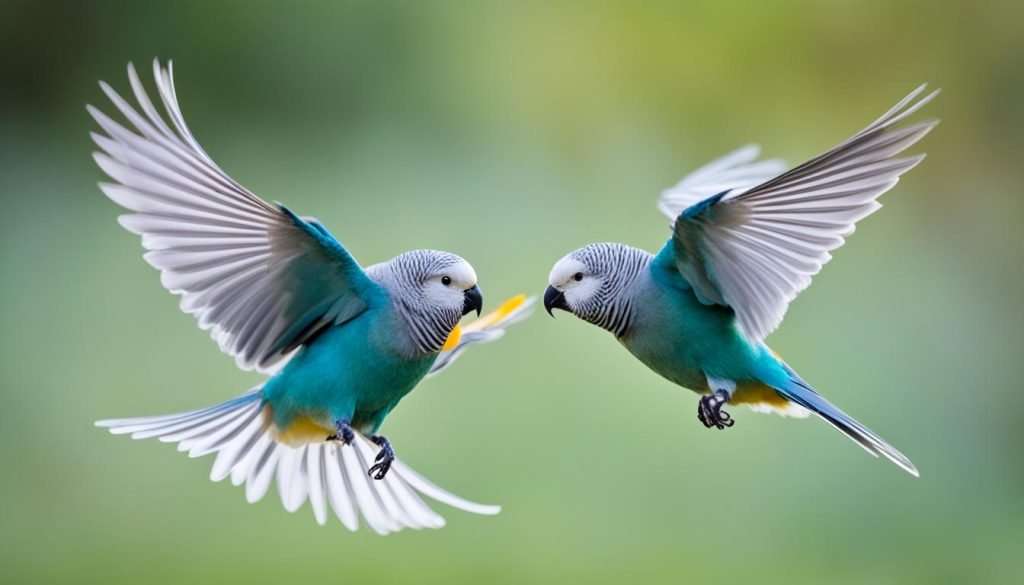 Lovebirds in flight