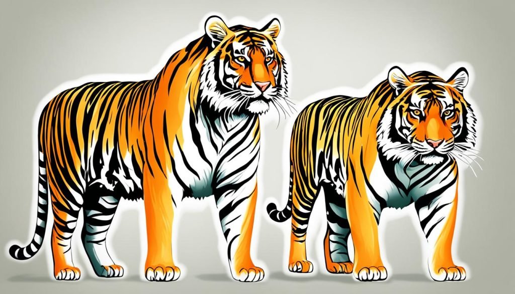 weight difference between male and female tigers